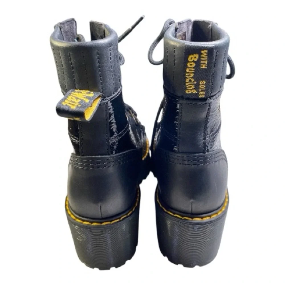 New Dr. Martens Leather Black Boots 8 Laurenne Distressed Patent Leather Laceup - Picture 5 of 13